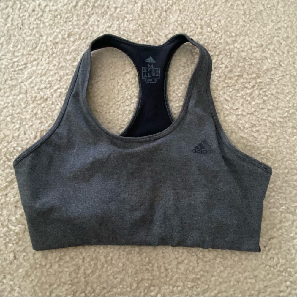 ADIDAS CLIMALITE Racerback Sports Bra Grey/White/Black Medium MSRP $55